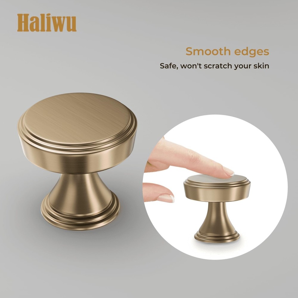 Haliwu 10 Pack Champagne Bronze Cabinet Knobs Round Drawer Knobs, Bronze Cabi...