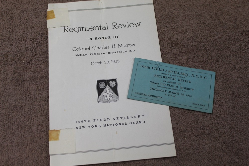 Original Pre WW2 1935 d. U.S. N.Y.N.G. 106th Field Artillery Regt. Review Set