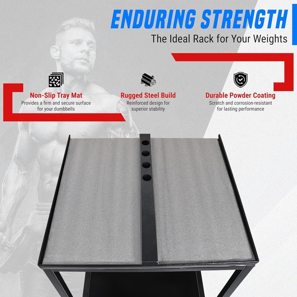 FEBTECH Large Compact Dumbbell Rack & Stand with Storage Tray & 150 LB Capacity