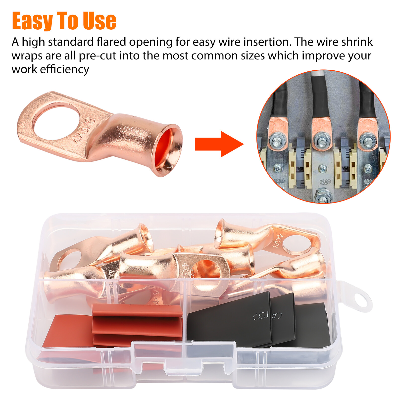 20pcs 4 AWG Gauge Copper Lugs w/ BLACK & RED Heat Shrink End Ring Terminals Wire