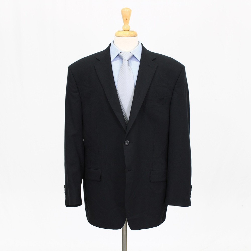 Jos. A. Bank 46R Black Sport Coat Blazer Jacket Solid 2B Wool