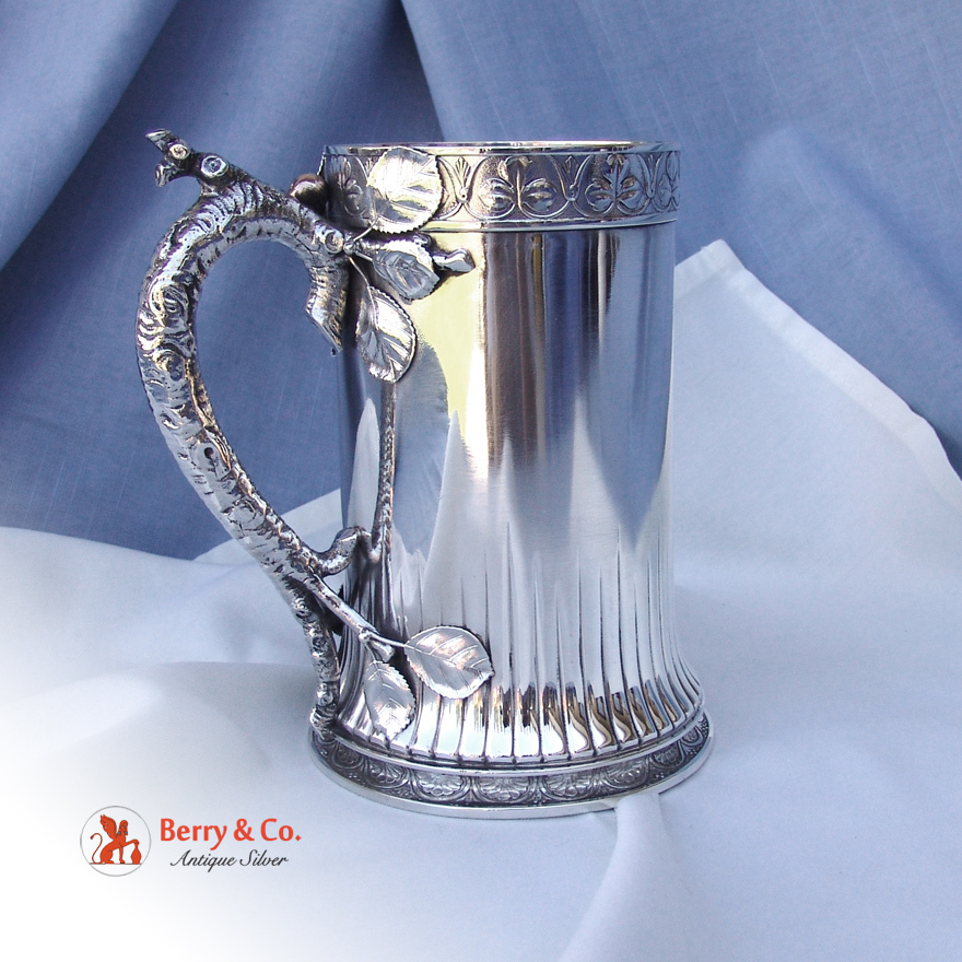 Mixed Metals Tankard Apple Tree Bark Handle Gorham 1880 Sterling