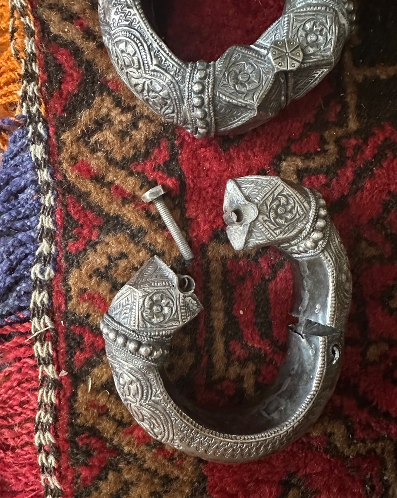 (B) Pair Ornate Antique Omani Anklets Silver