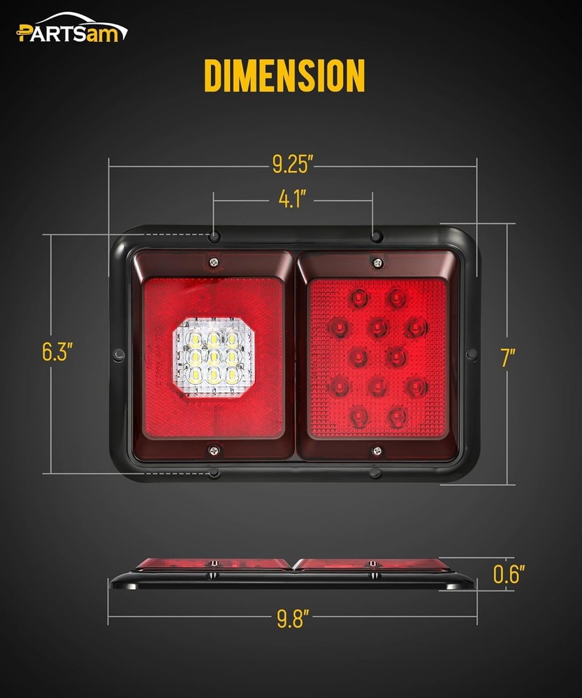 Partsam 2Pcs Double Led Trailer Tail Lights with Horizontal Mount Dual Red