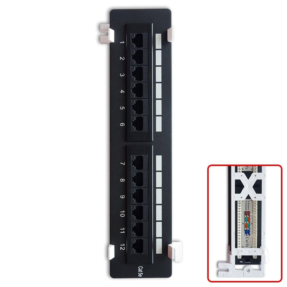 12 Port Cat5e RJ45 Vertical Patch Panel 110 Type Network LAN w/ Mounting Bracket