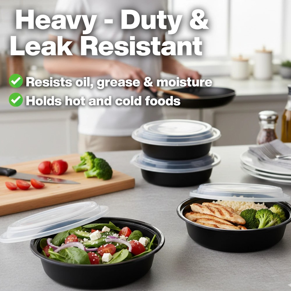 24oz Round Microwaveable Container with Lid, 150 Sets (50/6)