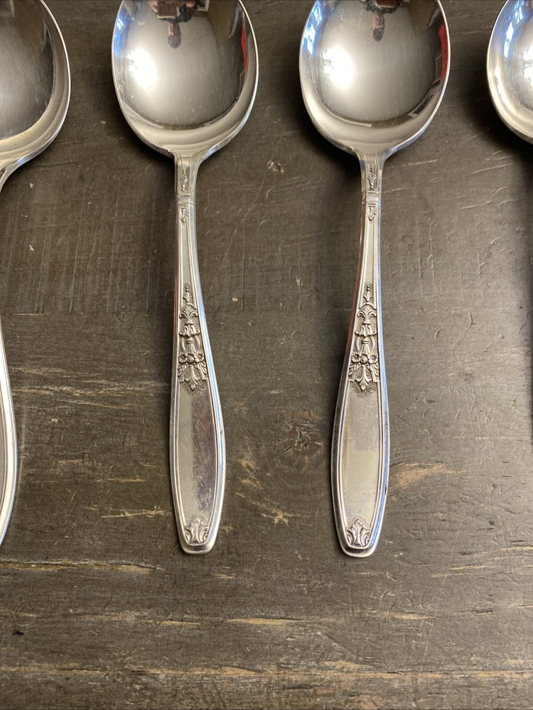 6 - 1847 Rogers Bros Silverplate AMBASSADOR Spup Spoons See Pictures 2 Blemished