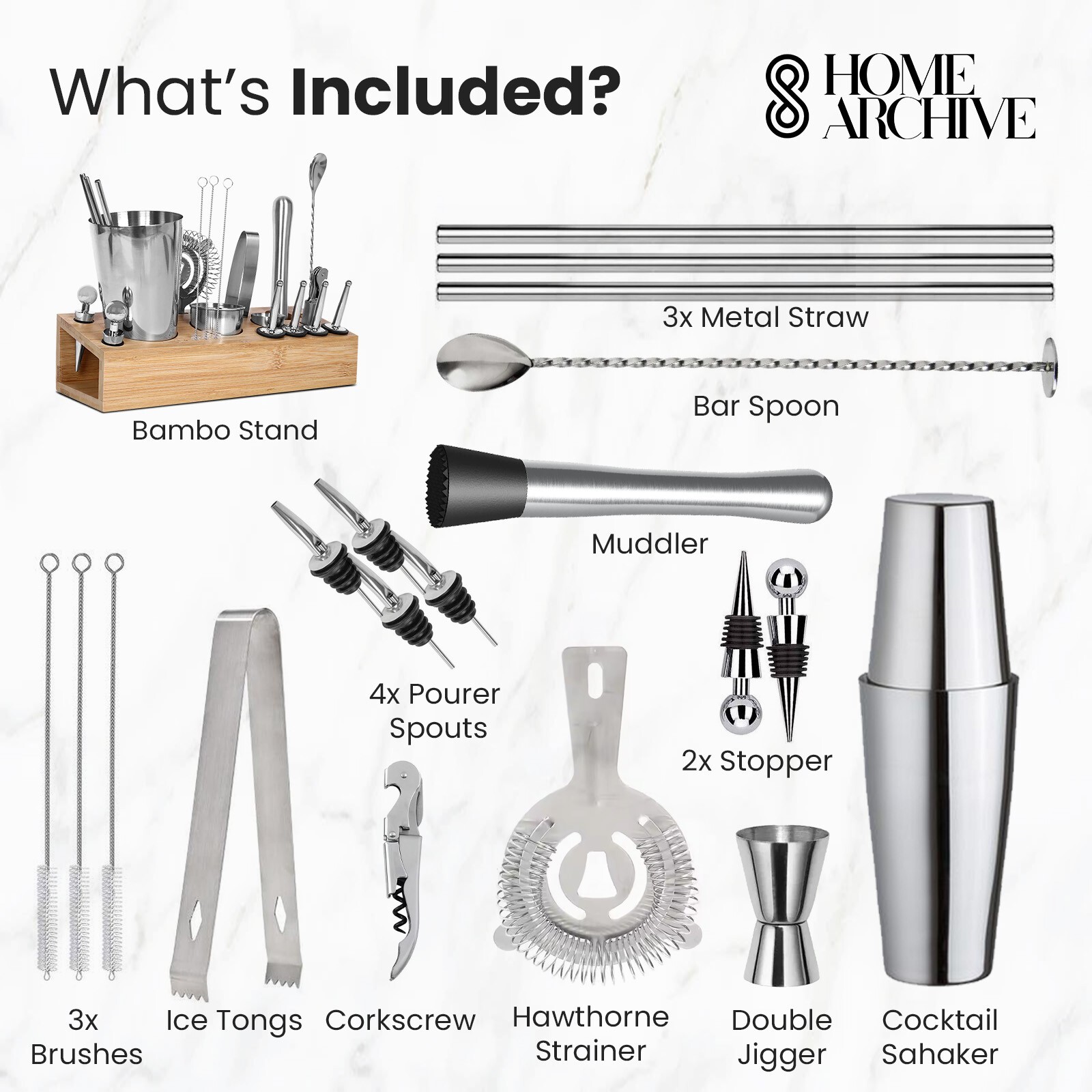 26-Piece Bartender Kit Cocktail Shaker Set with Bamboo Stand – Bar Tools Set