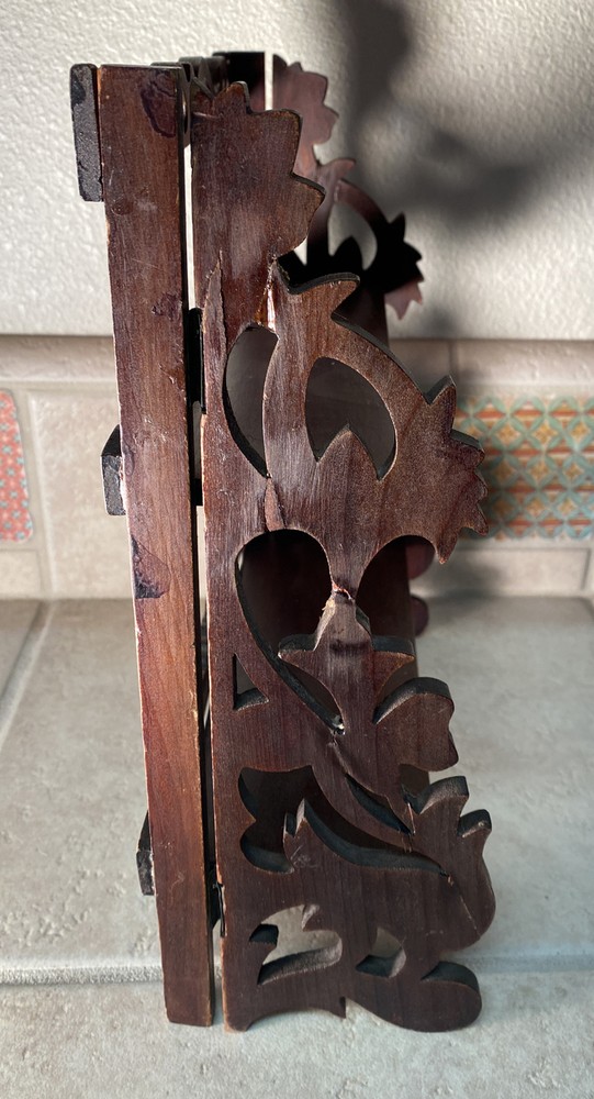 Antique Victorian brown decorative Scrollwork folding small Display Rack shelf