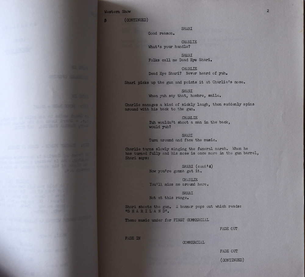 1959 Shariland " Western Show " Original Screenplay Script