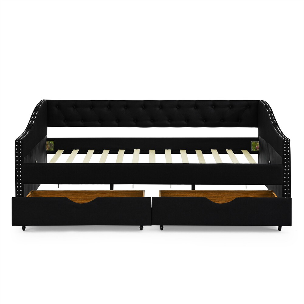 Full Size Daybed Upholstered Bed Frame Sofa Bed with 2 Storage Drawer US