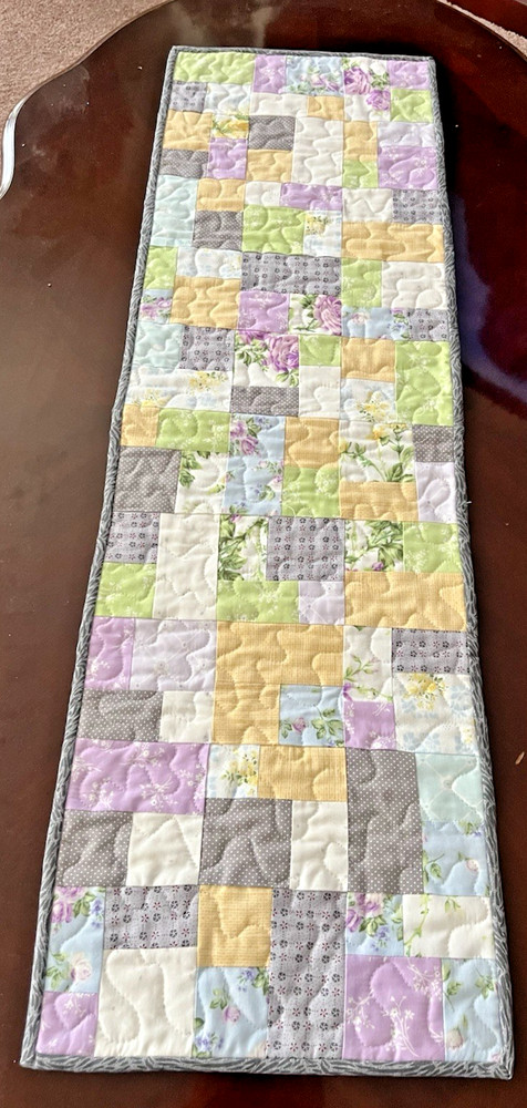 Hand Made Quilted Table Runner/ Topper~ 12" x 38" ~ Multicolored Patchwork