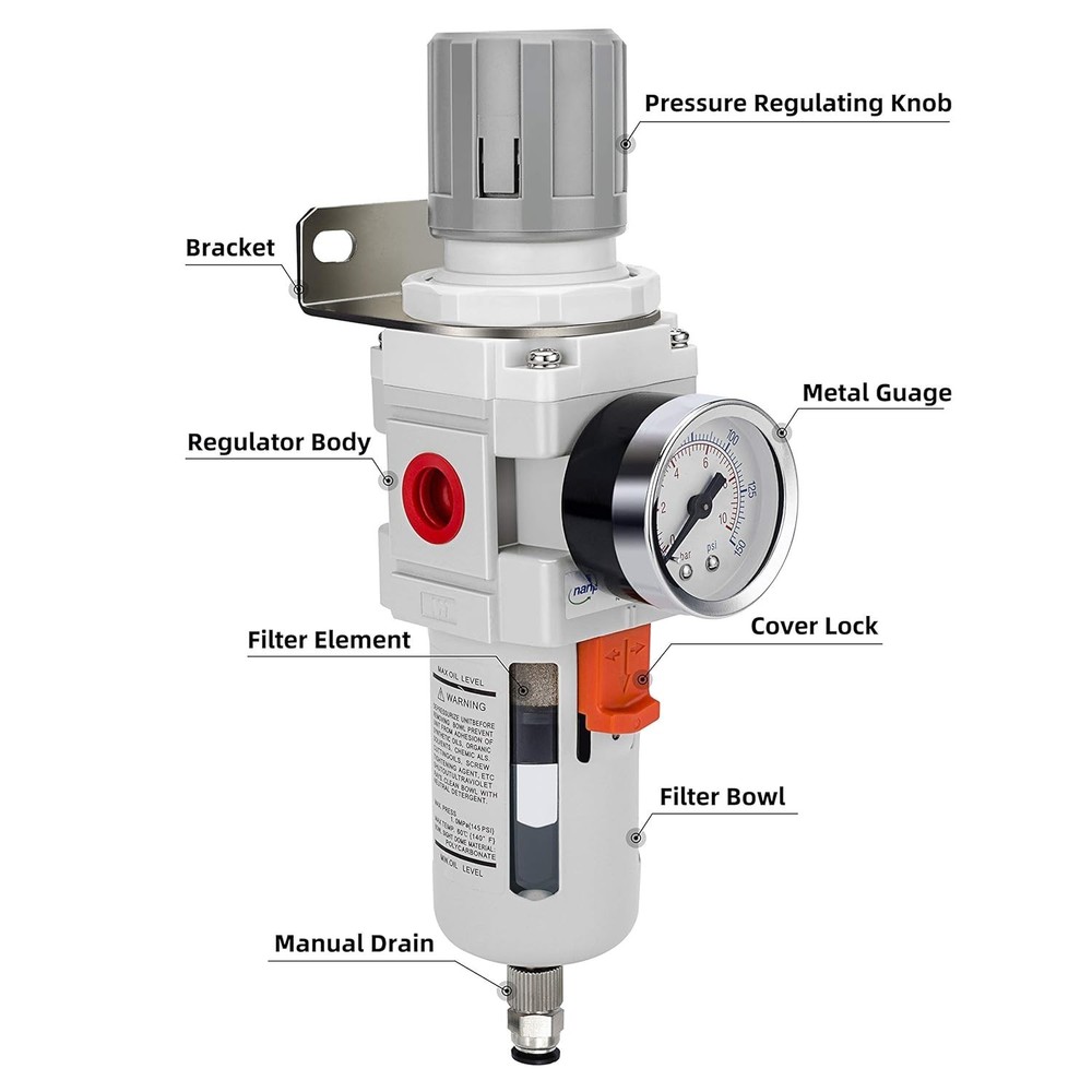 3/4" NPT Compressed Air Filter & Regulator Combo