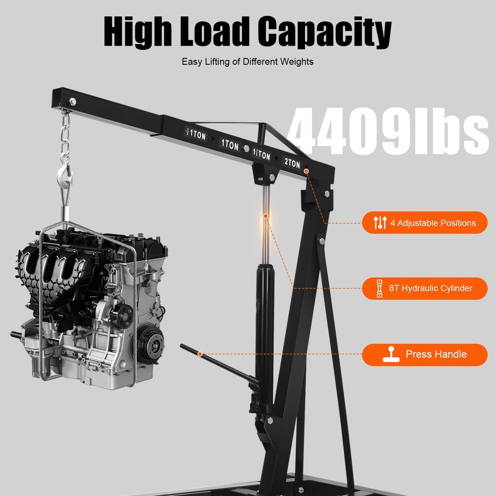 2 Ton Folding Engine Hoist Crane with Adjustable Height and Easy Mobility