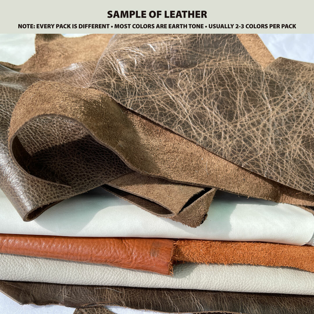 Premium Cowhide Leather Scraps 2 lb. Bag - 3 to 5 Leather Pieces Per Bag