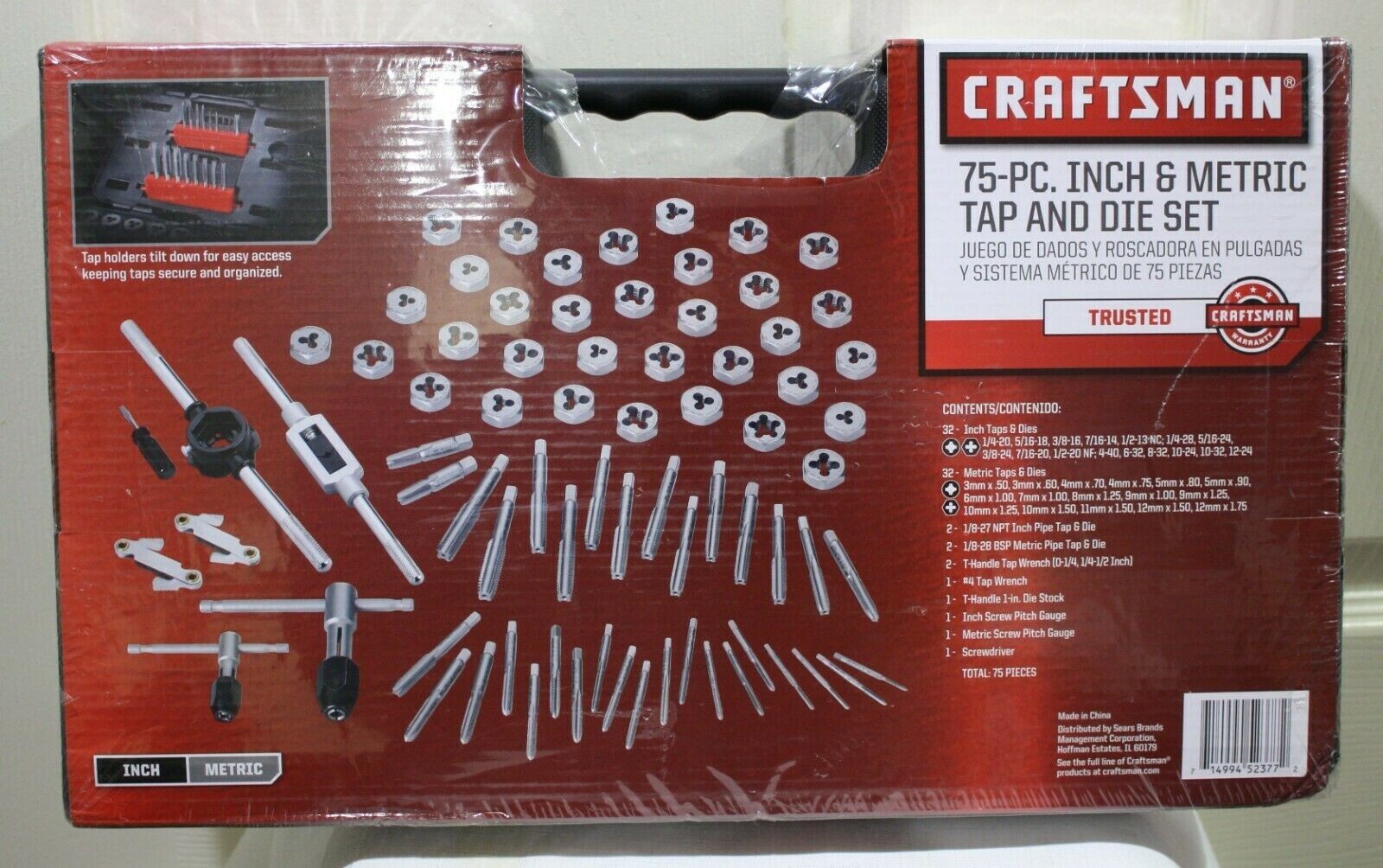 Craftsman 75 Pc Combination Tap & Die Carbon Steel Set Case SAE Metric 75 Piece