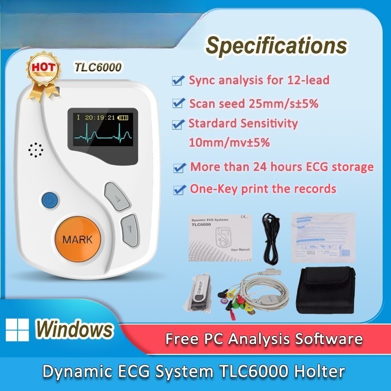 New 24-Hour 12-Lead Holter ECG Dynamic Recorder Analyzer System PC Software