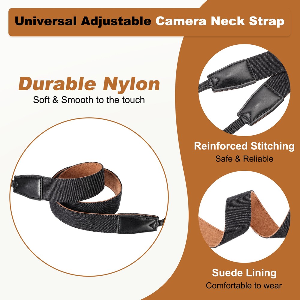 Camera Strap, 2Pcs 0.8" Width Nylon Adjustable Neck Shoulder Strap, Black