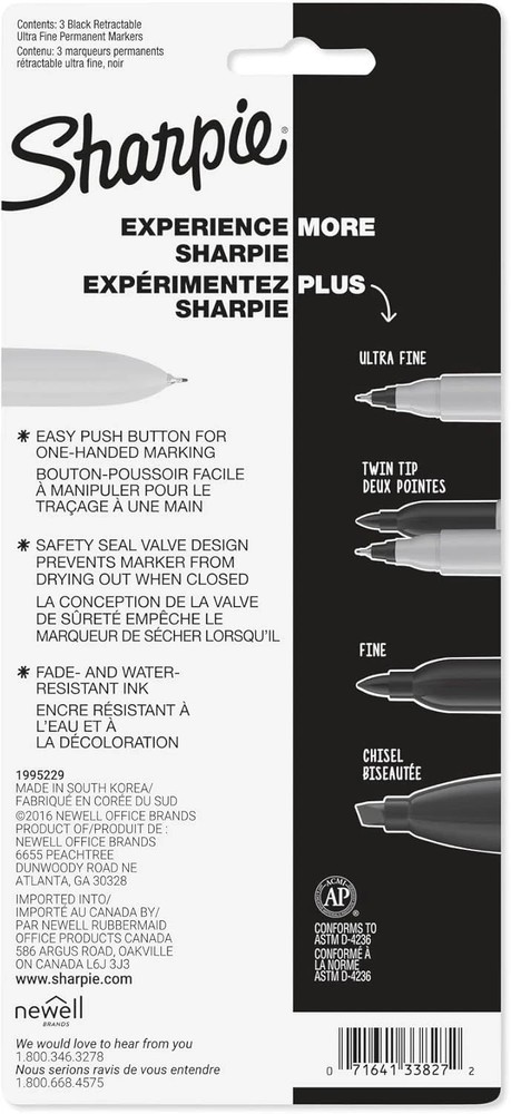 Sharpie Retractable Permanent Markers, Ultra Fine Point, Black, 3 Count