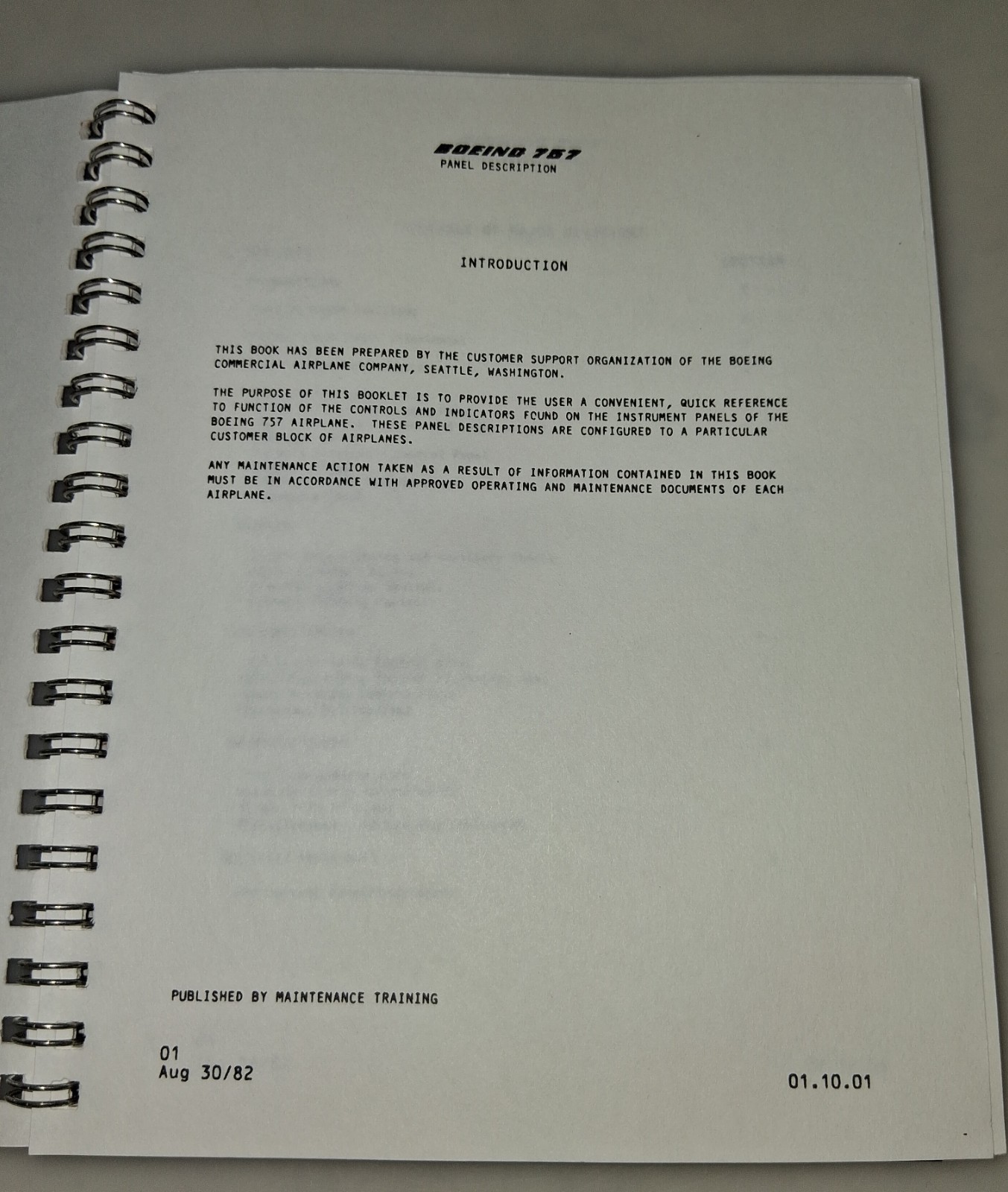 Boeing 757 Panel Description Maintenance Training Manual 1984 Airplane Book