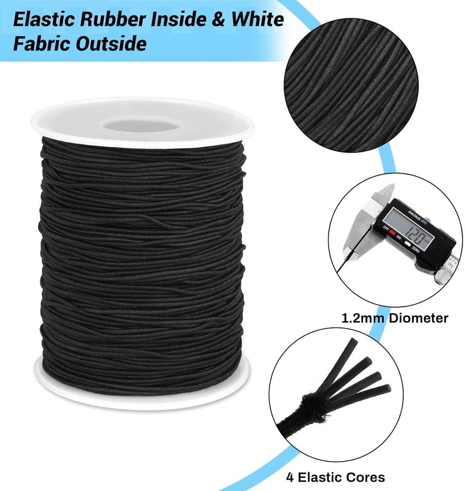 Elastic String Cord, Selizo 2 Pack Stretchy 1.2 MM, Black and White