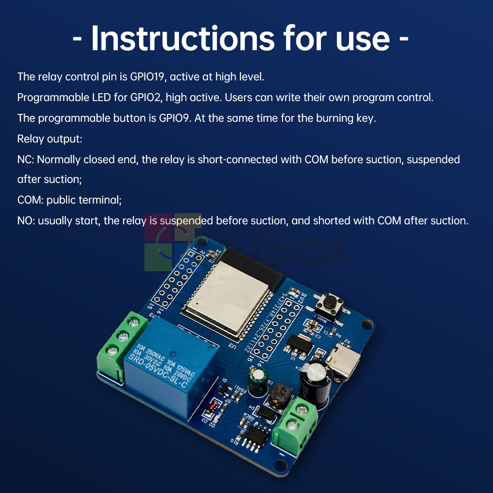 Type-C ESP32-C6 WIFI Bluetooth Development Board Single Channel Relay Module DIY
