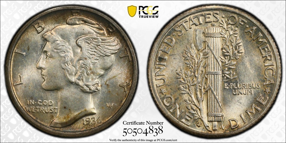 1936 S PCGS MS65FB Full Bands Mercury Dime
