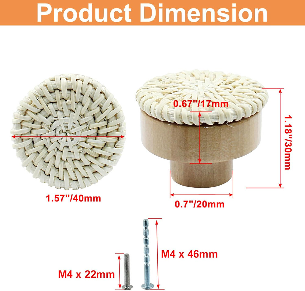 12pcs Rattan Dresser Knobs - Boho Wicker Drawer Knobs, Natural Wooden Decorative