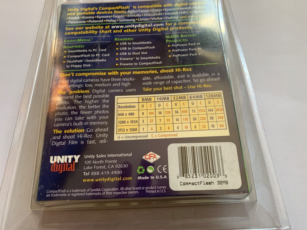 1pcs new 32MB Unity Digital Compactflash CF I memory card OLD NIKON CANON CF