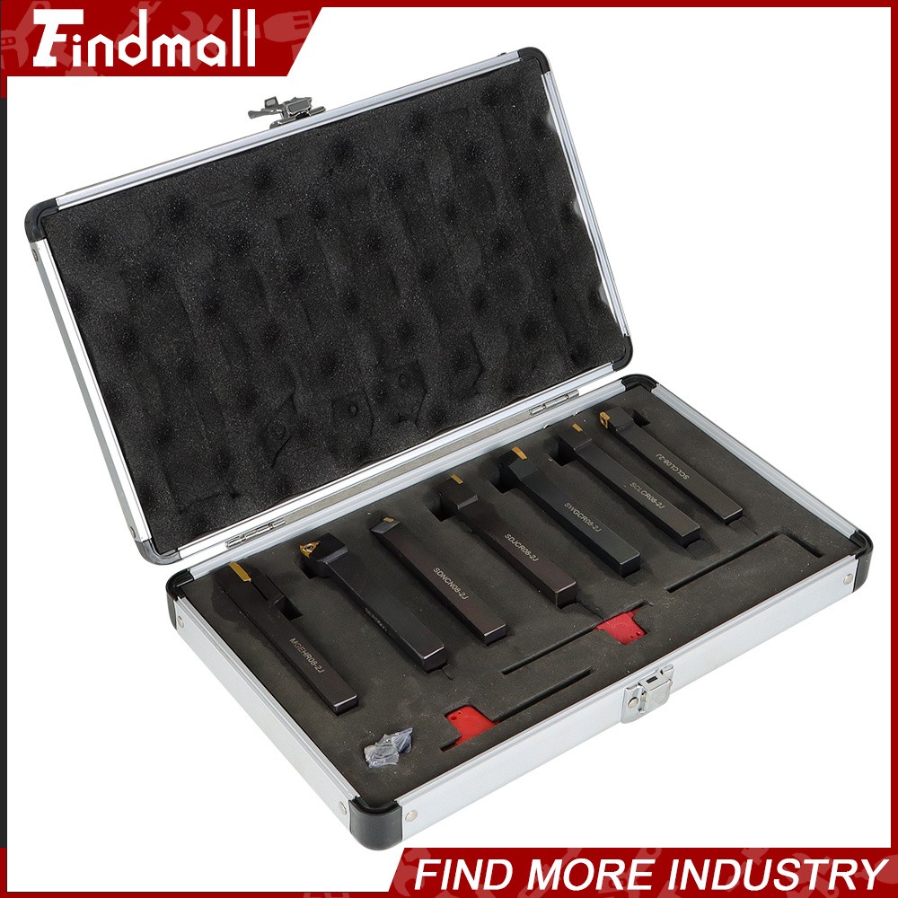 7Pcs 1/2" Lathe Tool Bit Thread Insert+Holder Set Carbide Indexable Turning Tool