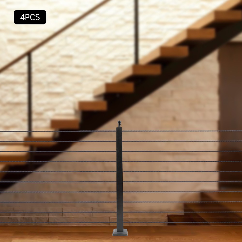 4PCS Cable Railing Posts 36"x2"x2" Adjustable Stainless Steel Pre-drilled Posts