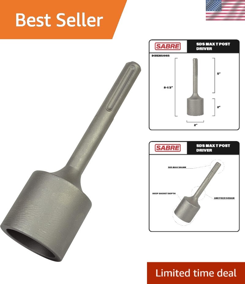 SDS Max Shank T Post Driver Attachment – Made for Driving T Posts with Rotary...