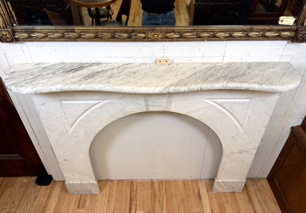 Antique Victorian Arched Carrara Marble Fireplace Mantel