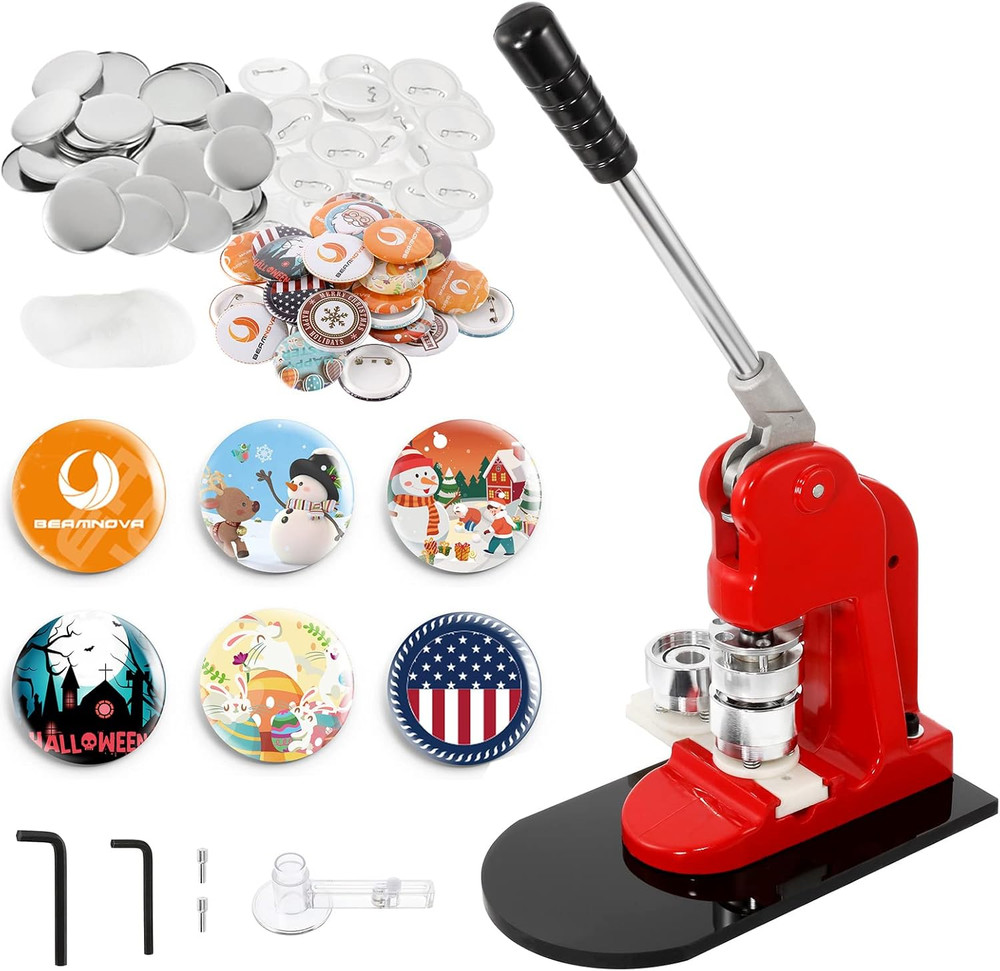 DIY Button Maker Machine with 1000 Blanks - 32mm Pin Press Kit