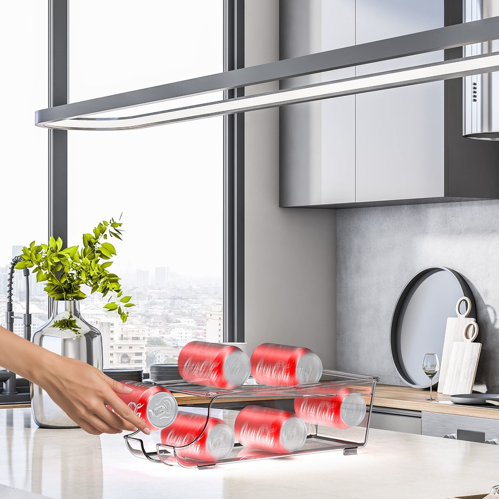 2-Tier Automatic Rolling Pop Can Organizer Storage Container Dispenser, 2 Pack