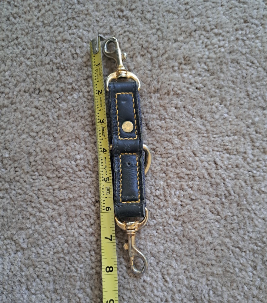 Used Black Leather Lunging Strap with Fixed Ring & Brass Snaps