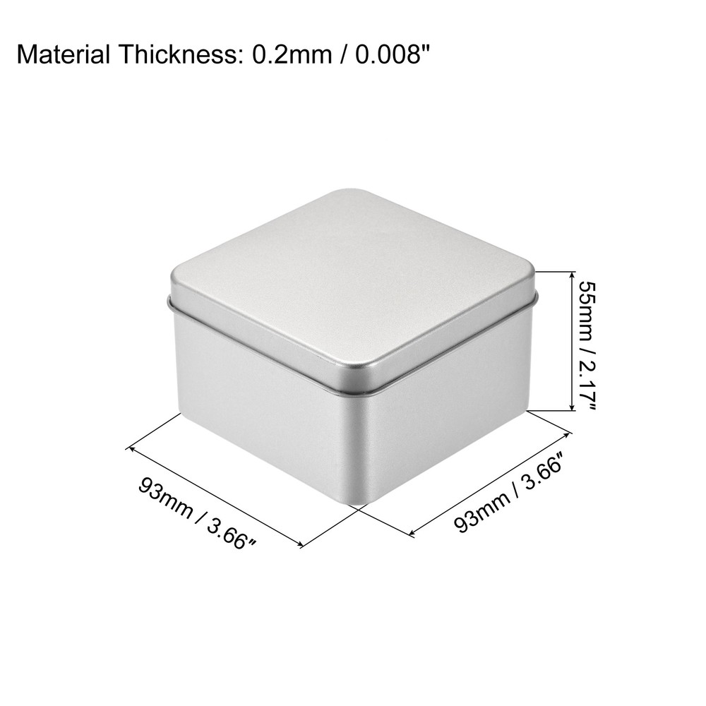 Metal Tin Box 3.66"x3.66"x2.17" Rectangular Empty Tinplate Containers Silver