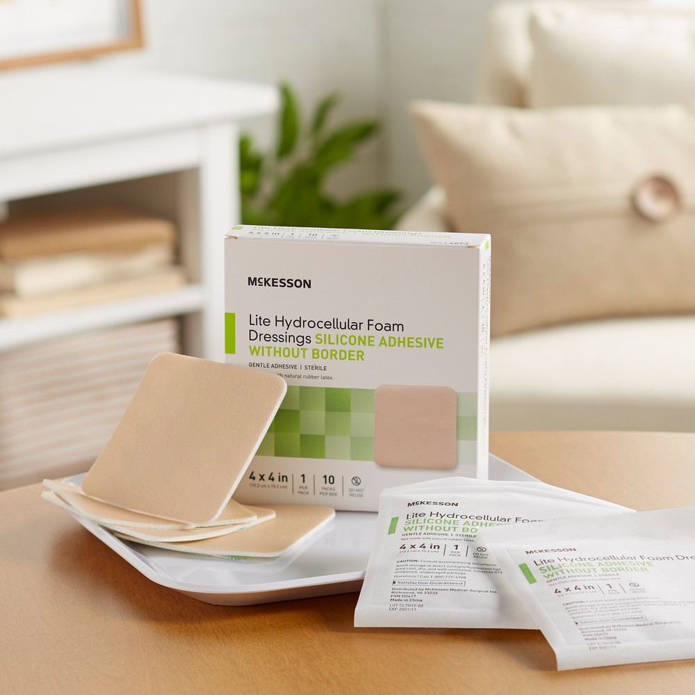 McKesson Lite Thin Foam Dressing 4 x 4" Square No Border 10 per Box
