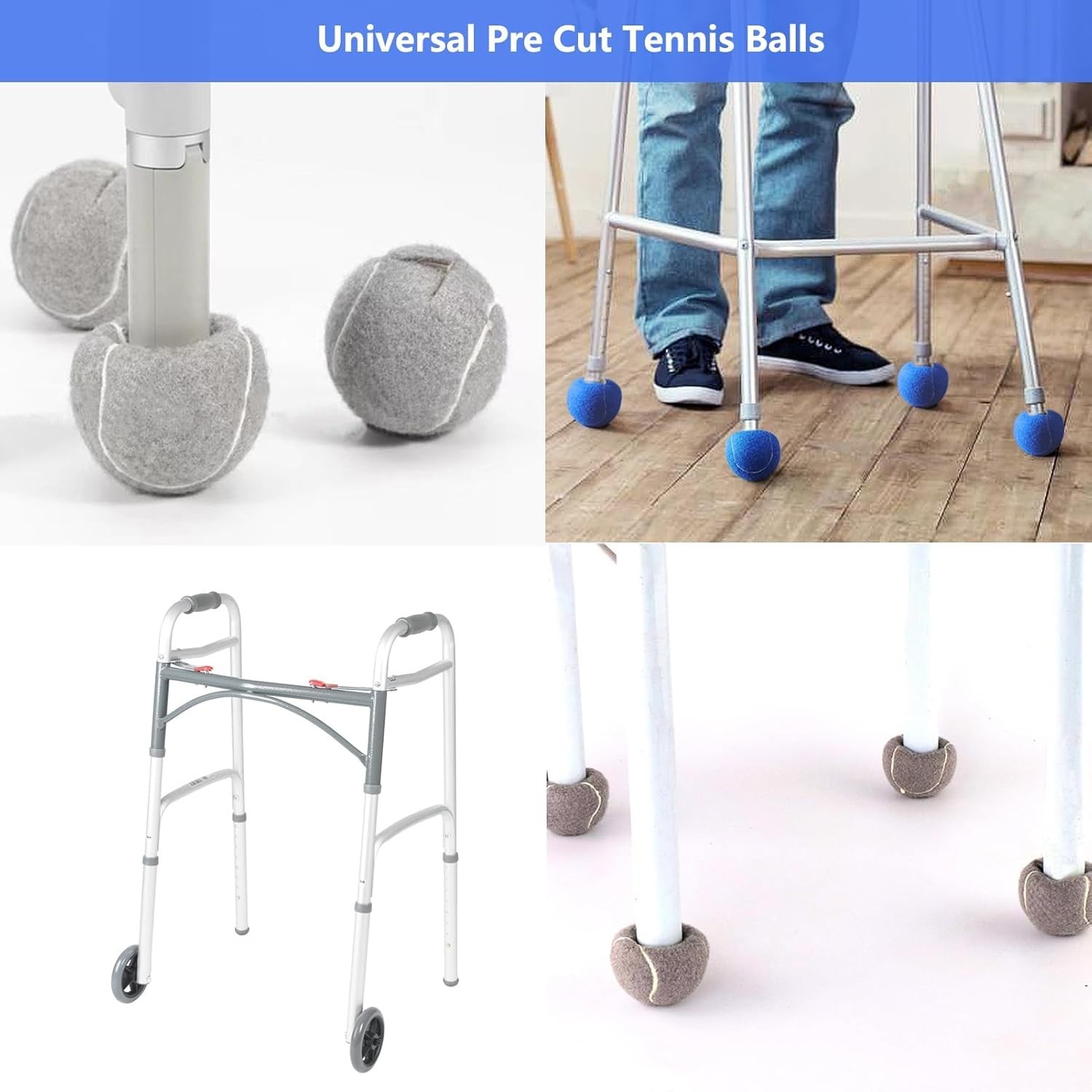 Precut Tennis Balls for Walkers, 4 PCS Heavy Duty Long Lasting - Gray