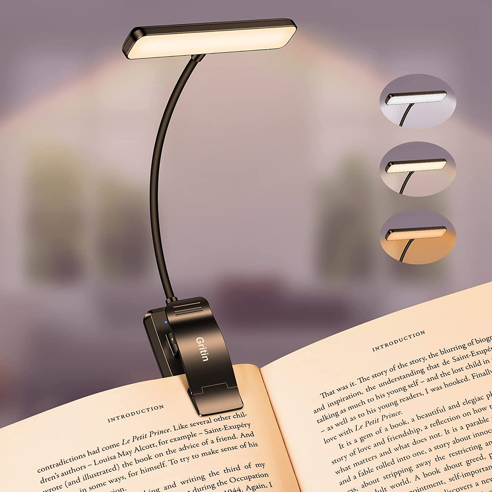 19 LED Rechargeable Book Light for Reading in Bed with Memory Function | Black