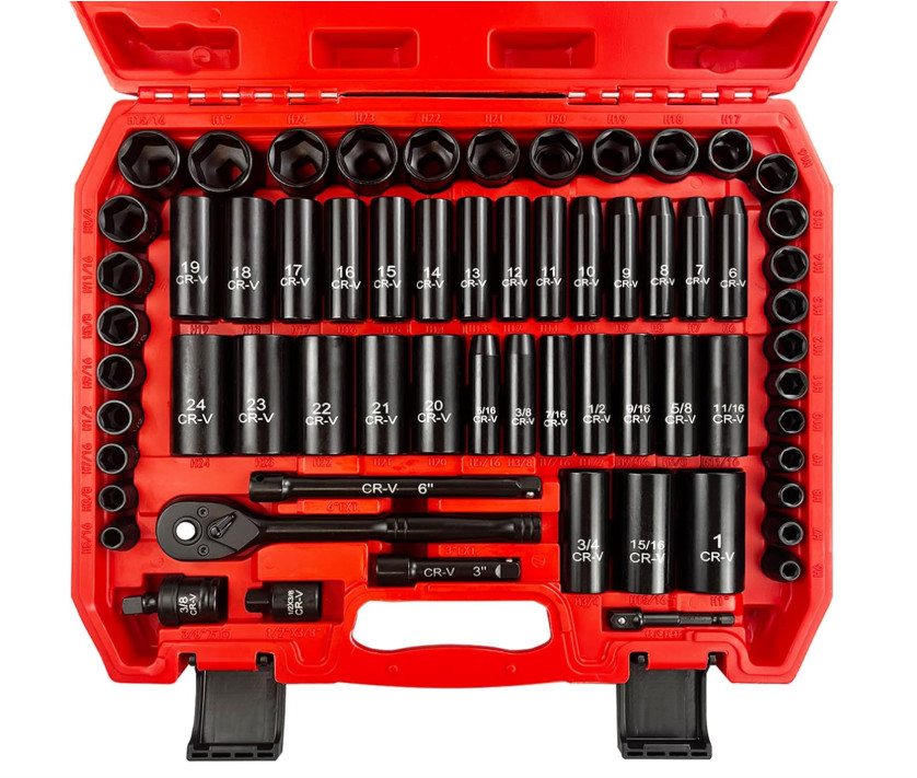 64pcs 3/8" Socket Set,Drive Impact Socket Set, SAE/Metric, Deep & Shallow, Cr-V