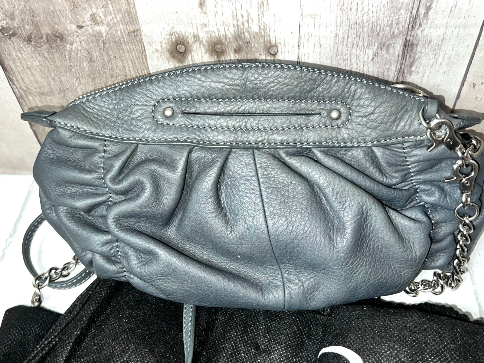 B Makowski Gray Leather Crossbody Bag, Dust Bag Included