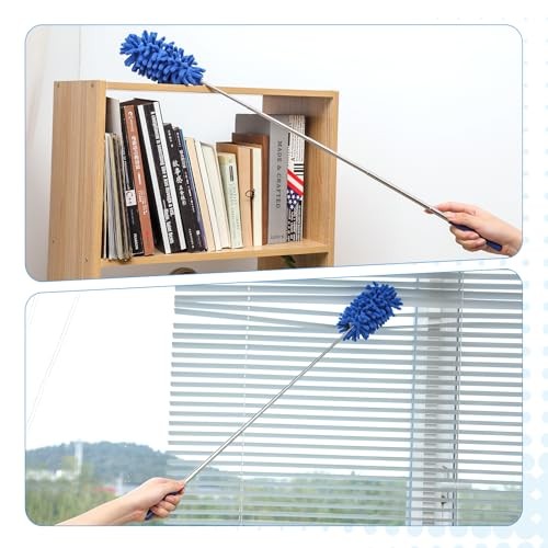 12 Pack Microfiber Dusters for Cleaning, High Duster with Extension Pole, Blue