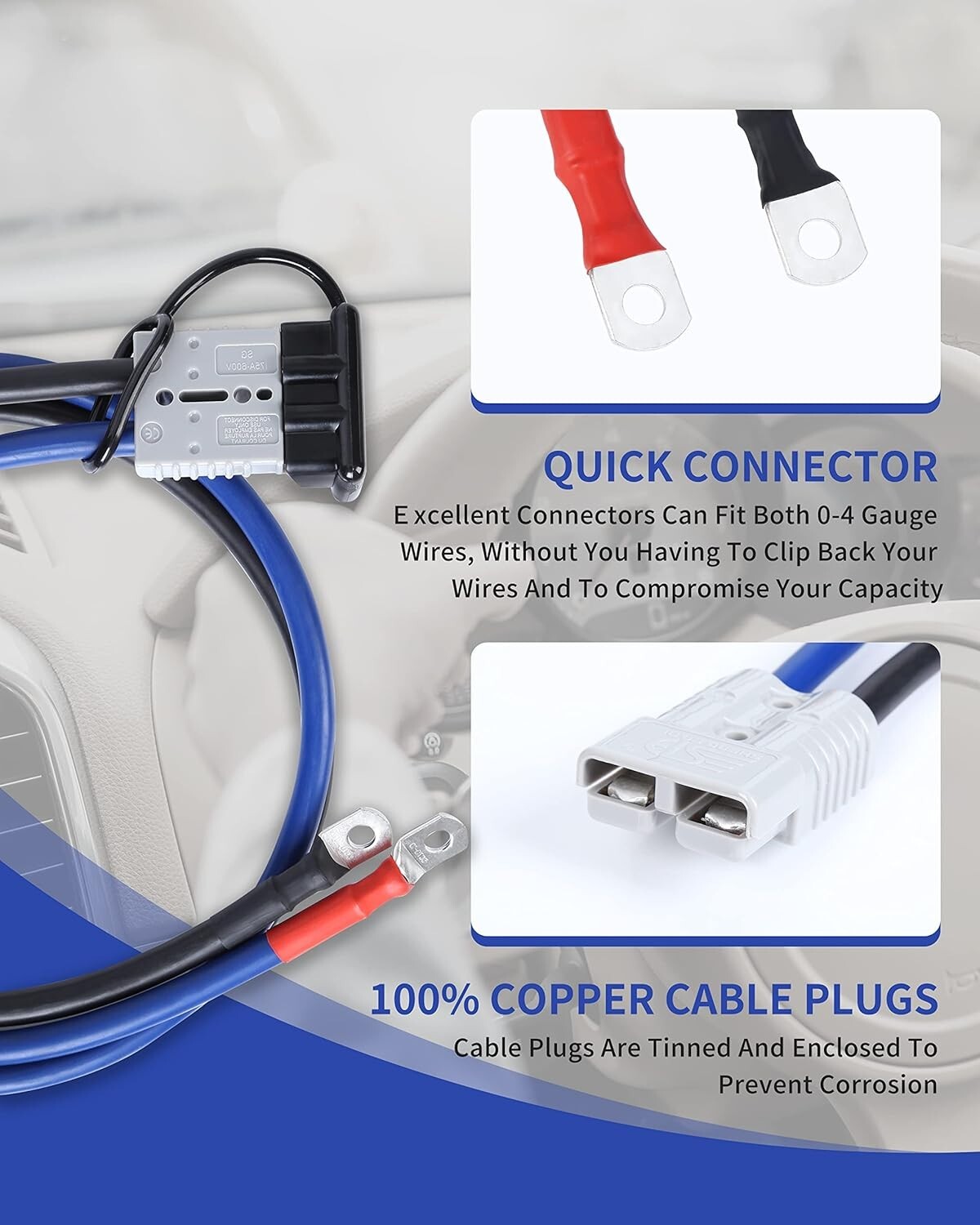 0 Gauge Heavy Duty Jumper Cables 30 FT 1000 Amp Quick Connect Plugs For Truck