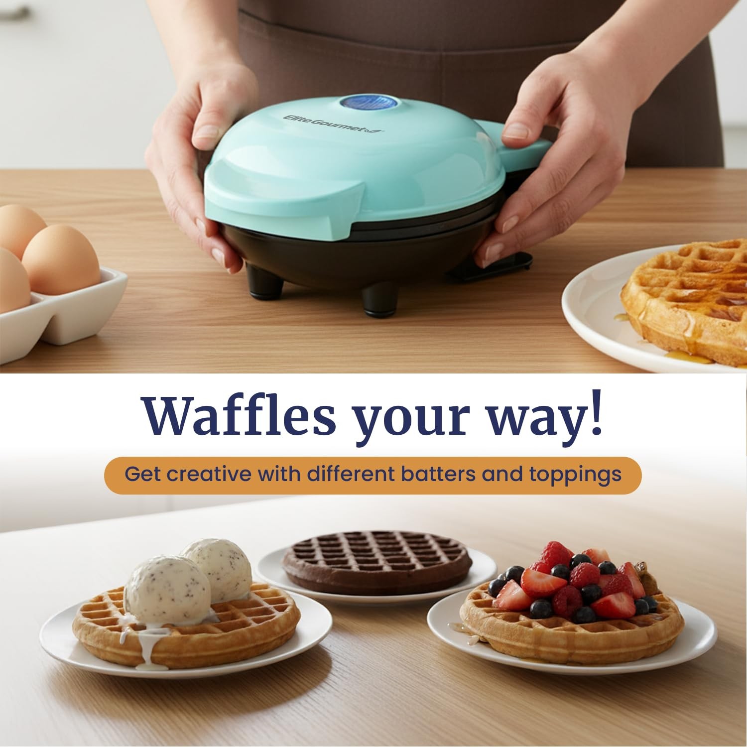 "Electric Mini Waffle Maker 4.5"" Nonstick Belgian Waffles Hash Browns Mint"
