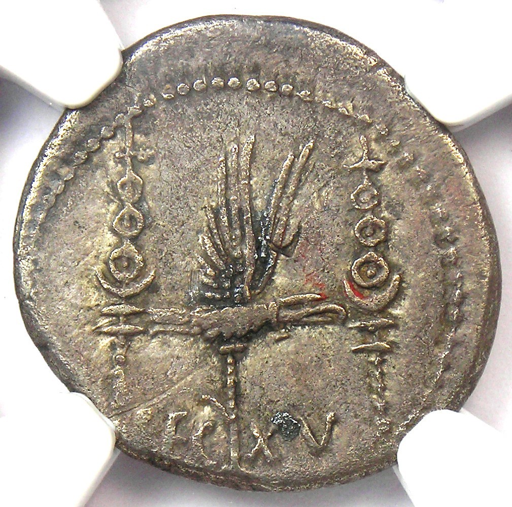Marc Antony AR Denarius Silver Galley Roman Coin 32 BC LEG XV - Certified NGC XF