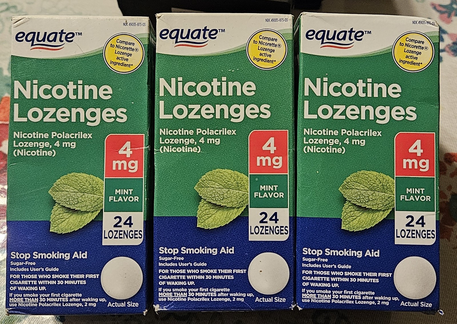 3 Boxes 24 Count Equate 4mg Mini Nicotine Lozenges Mint Flavor Open Box
