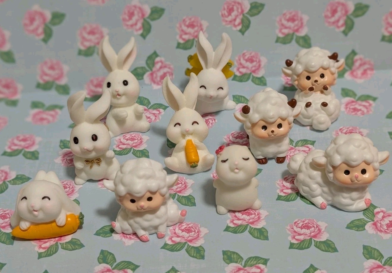 10 Miniature Bunny Rabbit Lambs Figures 1"-1.5