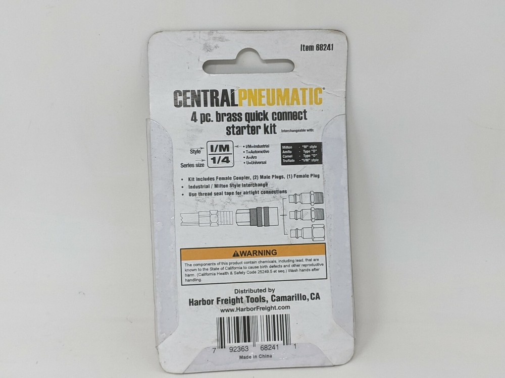 Central Pneumatic Brass Industrial Quick Coupler Set 4 Pc