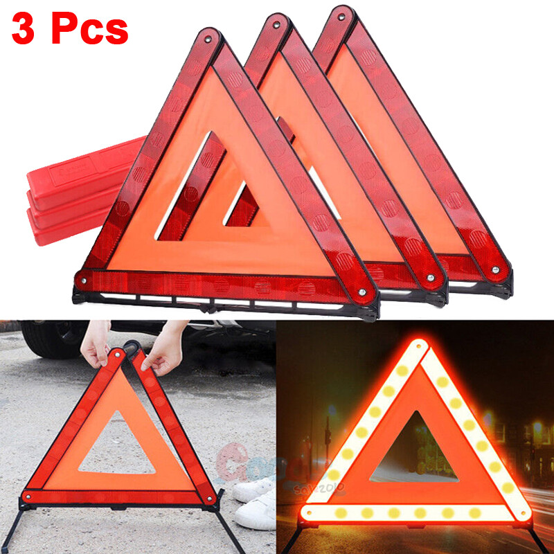 3PCS Car Emergency Warning Triangle DOT Approved Reflective Safety Roadside Kit